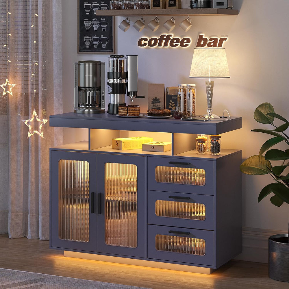Dystler Coffee Bar Cabinet with Storage, Modern Buffet Cabinet with 3 Drawers...