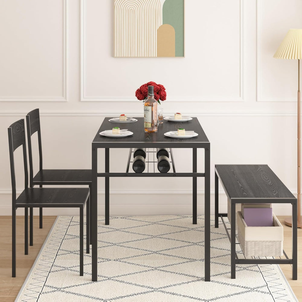 VECELO Kitchen Dining Room Table with 2 Chairs & Bench, Compact Space-Sav...