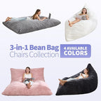 Hobestluk 3 in 1 Bean Bag Chair Giant Bean Bag Chairs Convertible Bean Bag Floor Cushion with Machine Washable Cover, Beanbag Chairs for Adult (Grey)