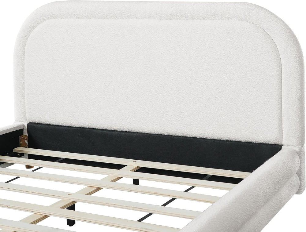 Virubi Queen Size Boucle Upholstered Bed Frame with Boucle Upholstered Thick ...