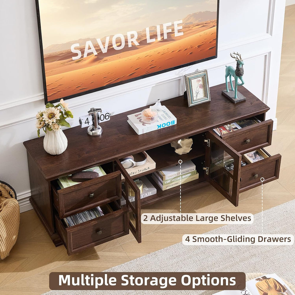 SAVOR LIFE Farmhouse TV Stands for Living Room, Walnut | Heavy-Duty Rustic En...