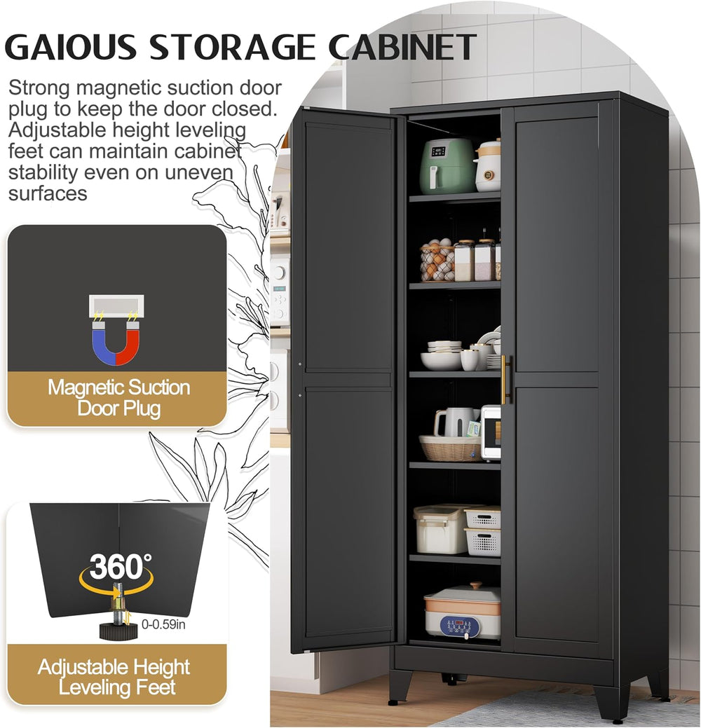 GAIOUS 75.2" Tall Storage Cabinet,Metal Pantry Storage Cabinets with 2 D...