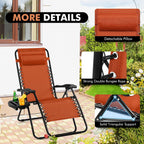 Giantex 2 PCS Zero Gravity Chair, Outdoor Chaise Lounge with Cup Holder, Patio Folding Chairs Recliner for Yard Pool Lawn Balcony, Orange