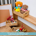 VATIMA Large Water Hyacinth Storage Baskets for Organizing with Wooden Handles for Shelves, 2 Bathroom Small Basket, Water Hyacinth Toilet Paper Baskets, Set of Natural Wicker Storage Basket for Home