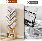 Hoctieon 9 Tier Tree Bookshelf, Tall Bookcase with Drawer, Wood Book Shelf, Modern Floor Standing Bookshelves, Book Organizer Shelves for Bedroom, Living Room, Home Office, Yellow