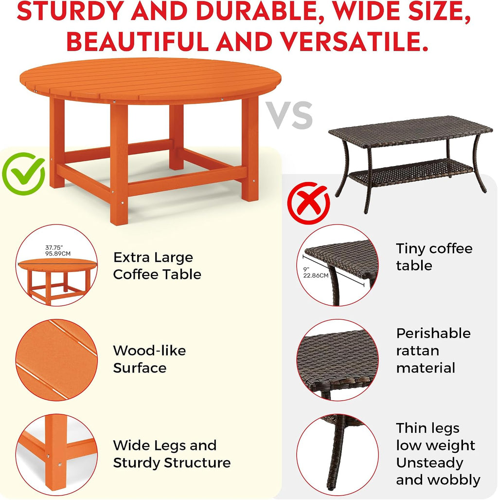 Costaelm Patio Conversation Table, Tatio Accent HDPE Outdoor Weather Resistant, Round Outdoor Porch Balcony Patio Drink Table for Outside, Pool, Backyard, Orange