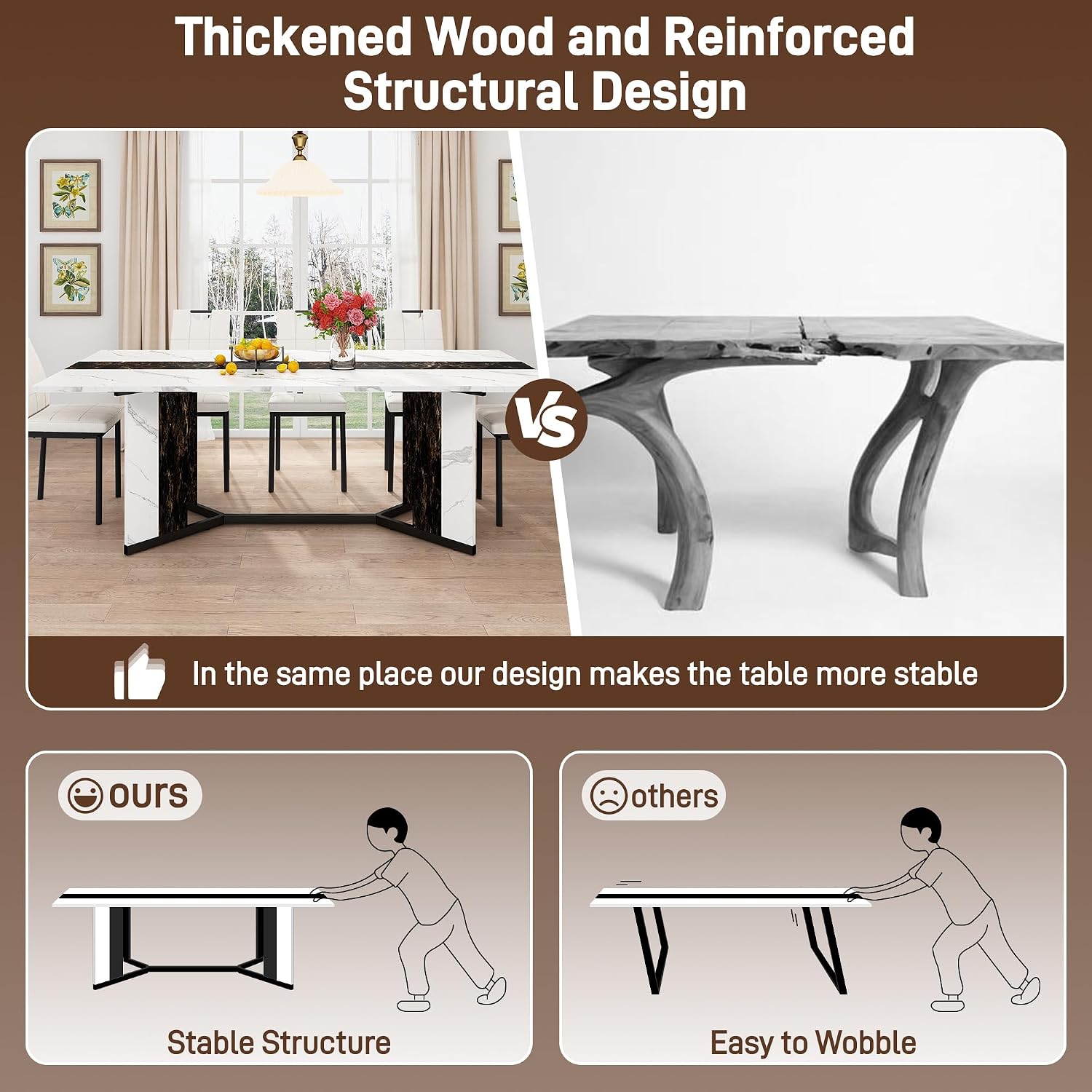7-Piece Dining Table Set for 4 6 People, 71" Large Long Wooden Kitchen Table with 6 Cushion Chairs W/Waterproof Tabletop, Farmhouse Rectangular Dinner Table for Dining Room,Kitchen,Easy Clean
