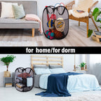 BATTOO Deluxe Strong Mesh Pop up Laundry Hamper Basket with Side Pocket for Laundry Room, Bathroom, Kids Room, College Dorm or Travel 2 Pack Black