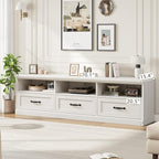 IDEALHOUSE 70in TV Stand for TVs up to 80", Mid Century Modern Entertainment Center with Storage Drawer and Open Shelves, TV Console Media Cabinet for Living Room, Bedroom, Vintage White