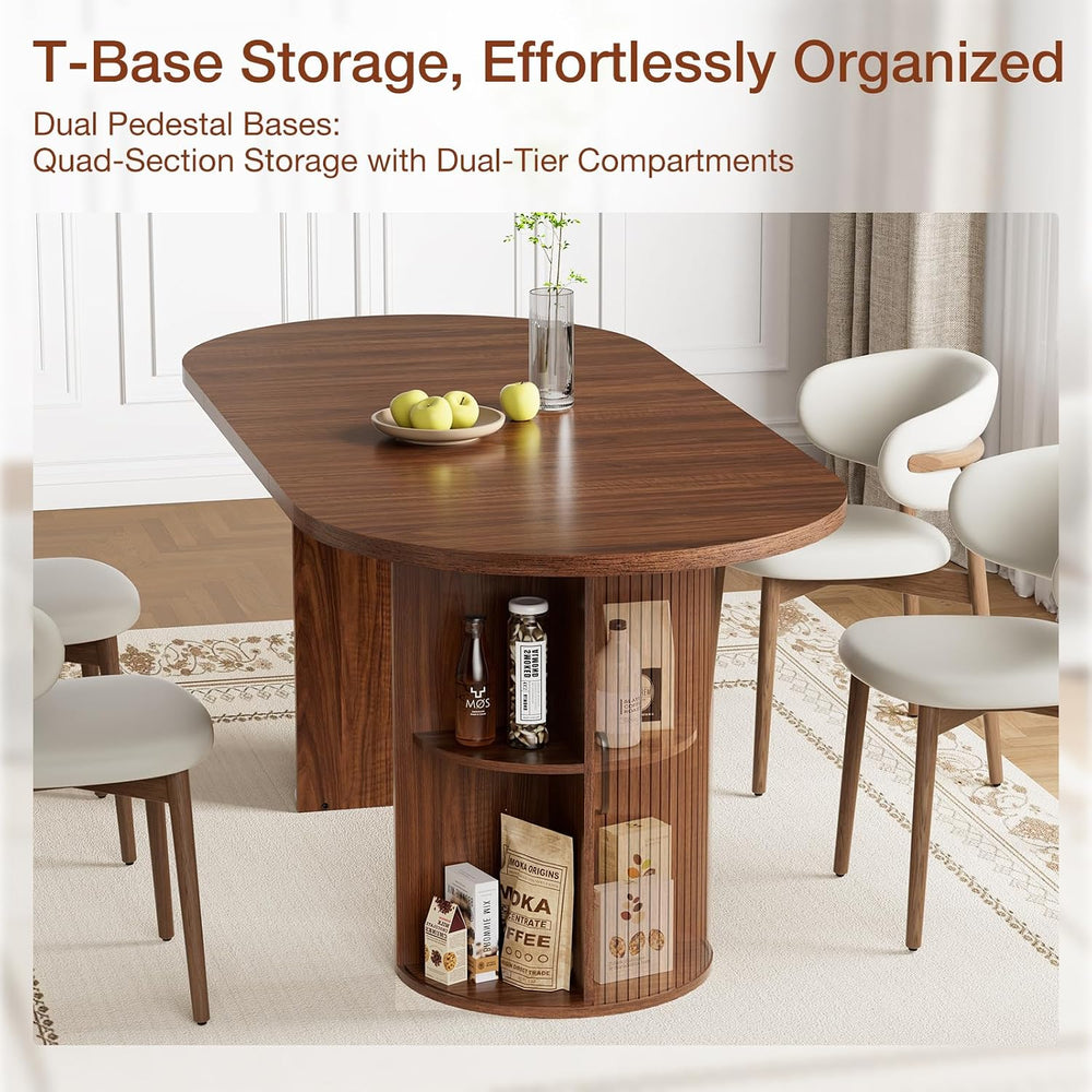 HOMMPA Oval Dining Table with Dual Side Storage 70.8" Modern Kitchen Tab...