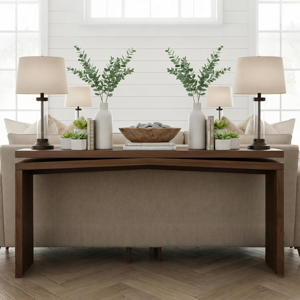 Modern Long Console Table for Entryway Dark Brown Wood 65 Inch | Behind Couch...