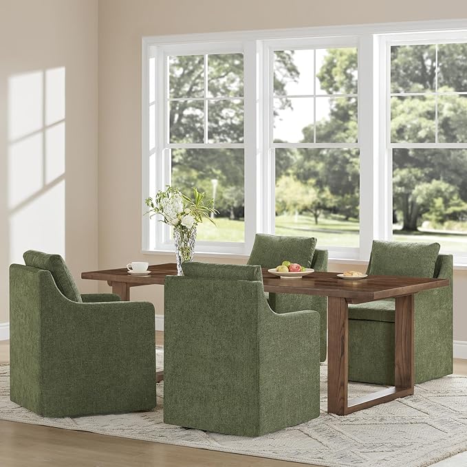 Upholstered Dining Chairs Set of 4, Washable Cover Modren Deskchair with 4 Casters & Hidden Storage for Dining Room, Living Room, Home Office, Green, 4 Box