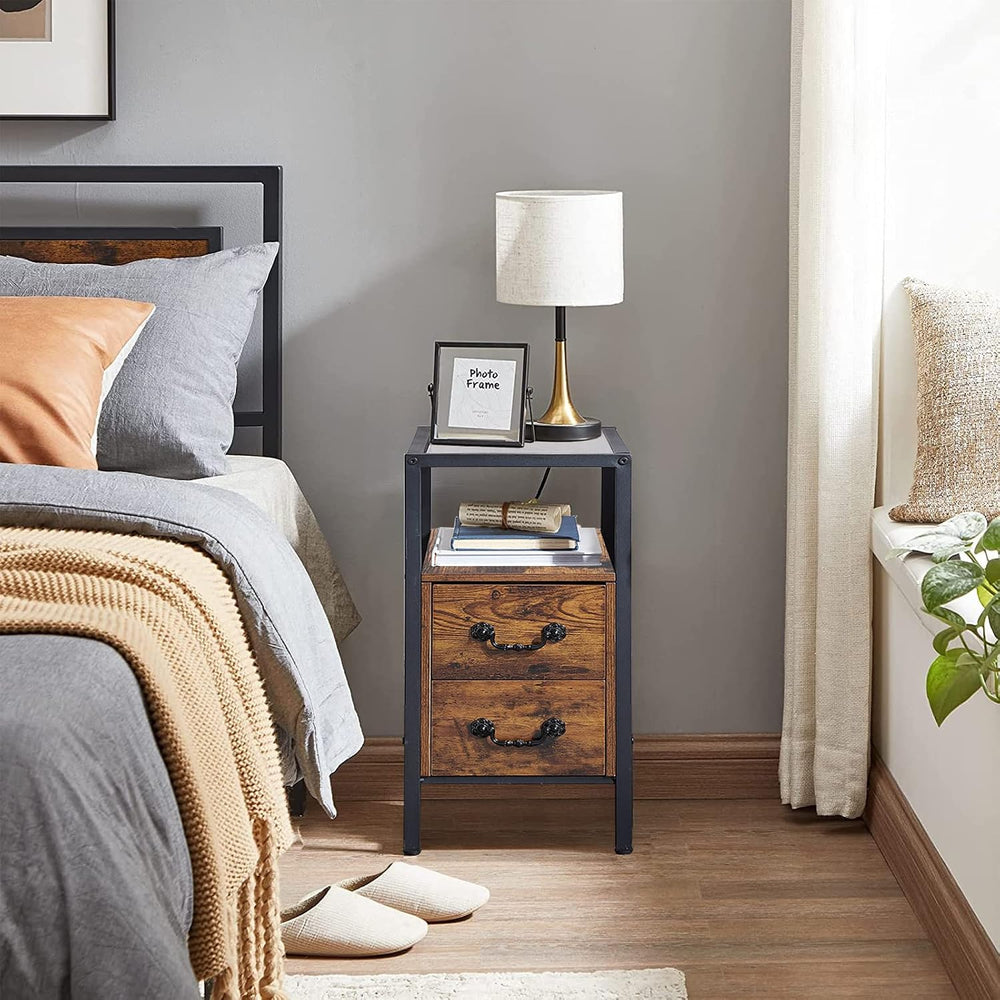 VECELO Narrow Side Table Set of 2, Night Stand Sofa Table with Glass Top,Beds...