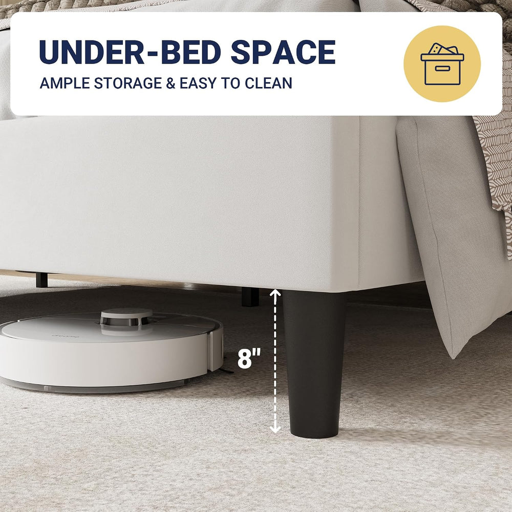 Allewie King Size Bed Frame, Plush Velvet Wingback, Modern Style, White