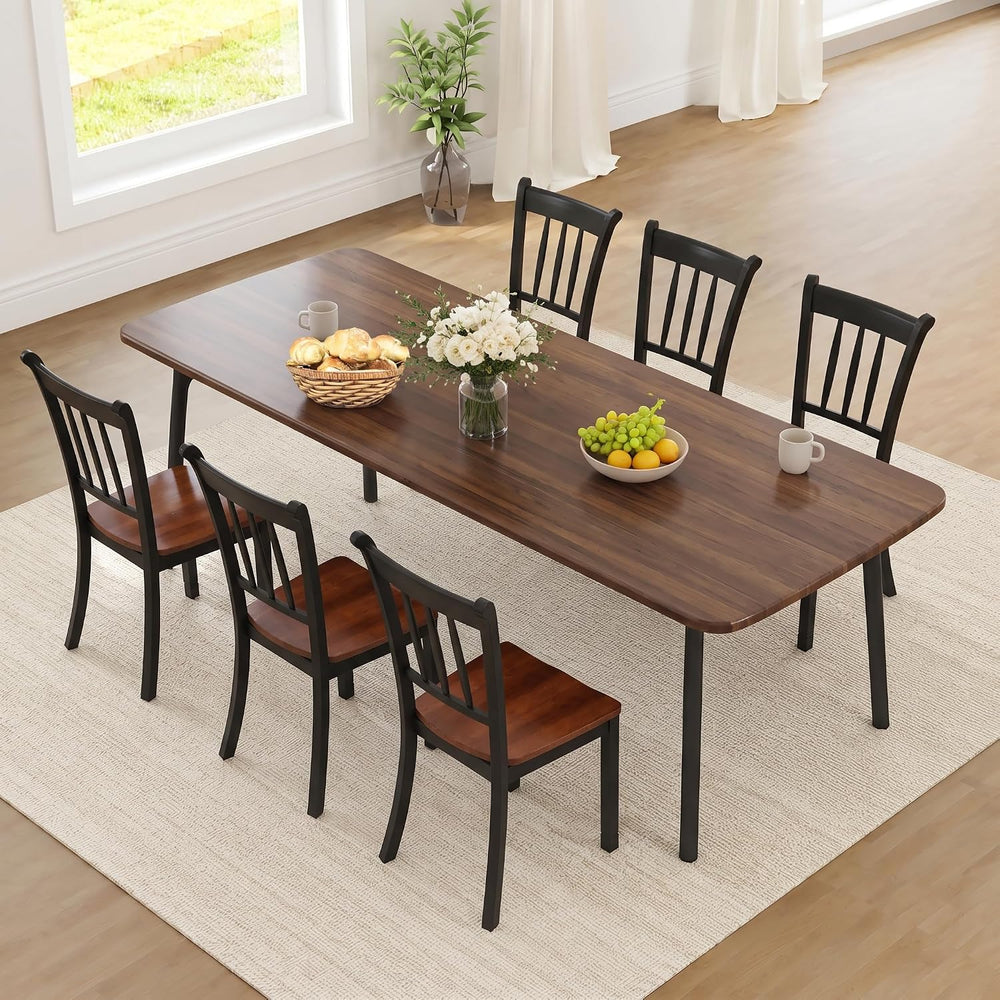 POWERSTONE Dining Chairs Set of 6, Rubberwood Kitchen Chairs, Black | Farmhou...