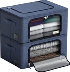 Sorbus Storage Bins with Metal Frame - Stackable & Foldable Clothes Organizer Bags - Oxford Fabric Storage Containers with Large Clear Window & Carry Handles, Bedroom Organization for Bedding & Linen