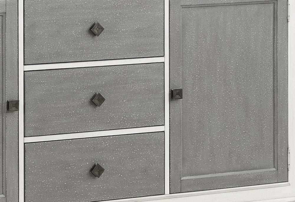 Rustic Gray & Weathered White Finish Server with Gray, White, Gray, White...