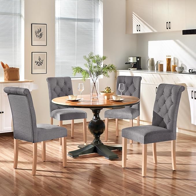 Yaheetech Dining Chairs Set of 4 Fabric Upholstered Button Tufted Kitchen Cha...