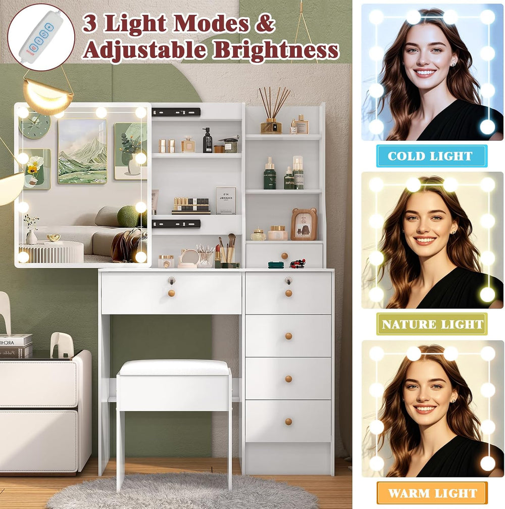 Umeiga Small Vanity Desk with Mirror and Lights, 32" Makeup Vanity Table...