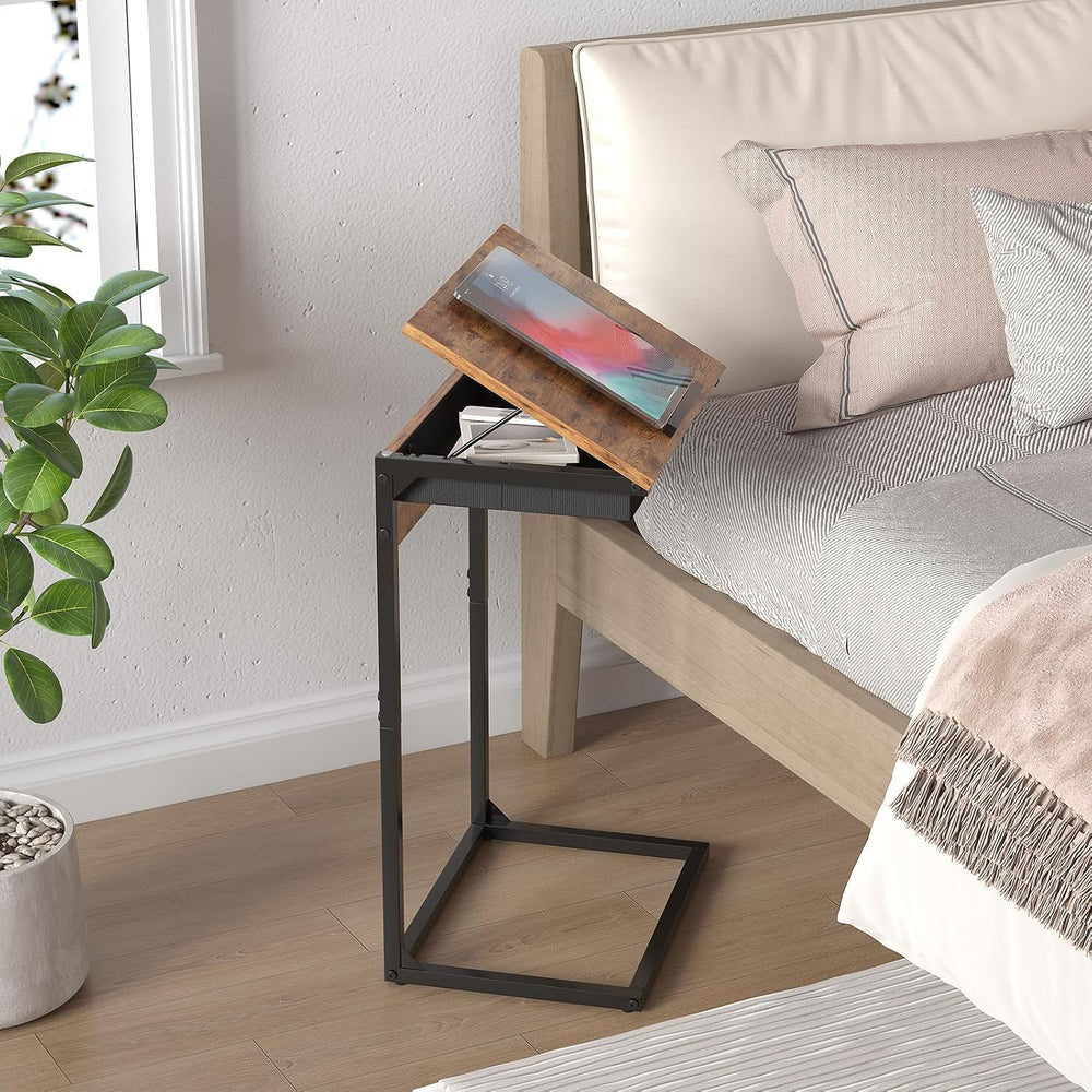 sthmec C Shaped End Table with Charging Station,45° Tiltable Adjustable Flip ...