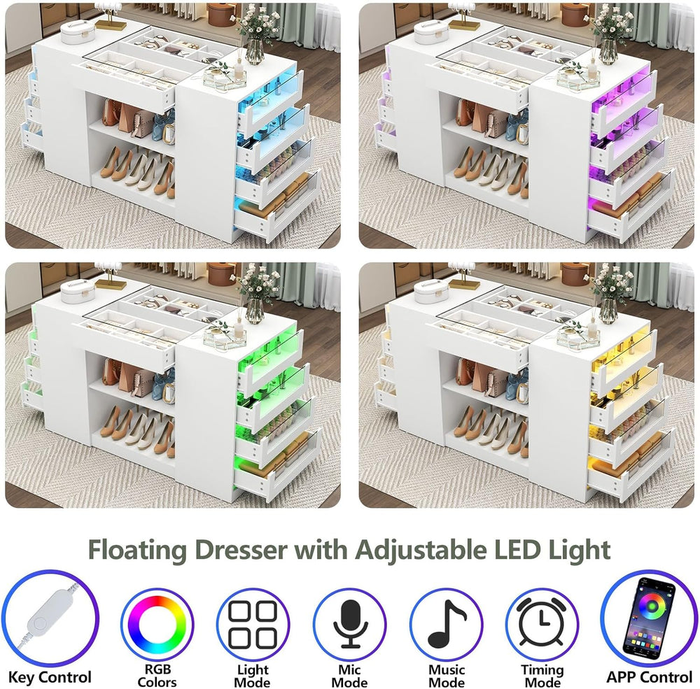 Gyfimoie Closet Island with Drawers, Armoire Wardrobe Closet with LED Lights ...