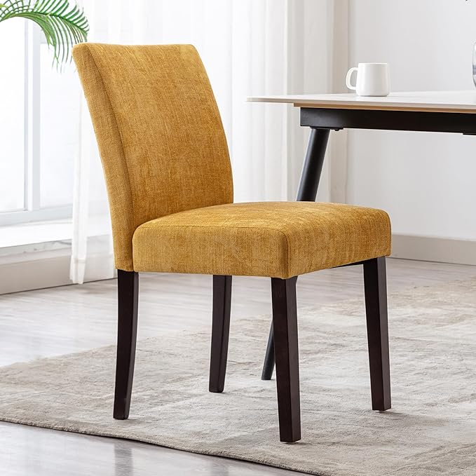 Watson & Whitely Kitchen & Dining Room Chairs with Low Backs, Upholstered Dining Chairs Set of 2, Modern Armless Dining Table Chairs with Solid Wood Legs, Bright Yellow