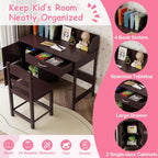 HONEY JOY Kids Desk and Chair Set, Wooden Children School Study Table and Chair w/Drawer, Storage Shelf & Cabinets, Student Computer Workstation Writing Desk for Bedroom, 3-8 Years Old (Dark Brown)