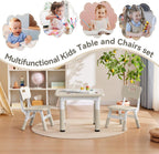 GITAWUSA Kids Study Table and Chairs Set, Height Adjustable Toddler Table and Chair Set for Kids Ages 3-8, 23.6" L x 23.6" W Graffiti Desktop Plastic Children Art Table with 2 Seats, Burlywood
