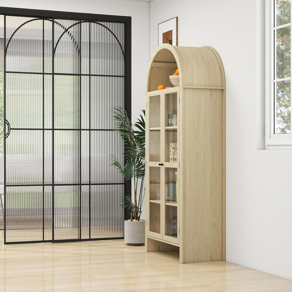 70.28 Inch High Arched Kitchen Pantry, Wooden Kitchen Storage Cabinet with Ad...