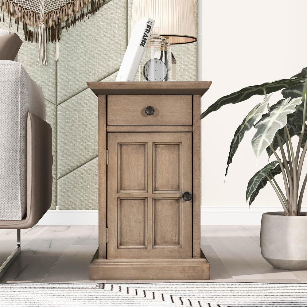 Traditional Wood Narrow End Table with Charging Station, Modern Vintage Sofa ...
