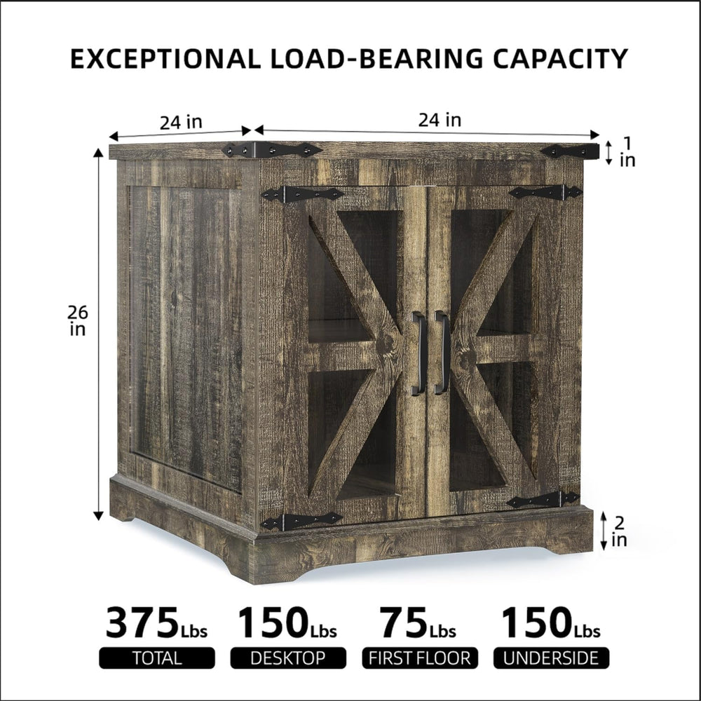 Farmhouse End Table, 24" Large End Tables with Storage, Rustic Square So...