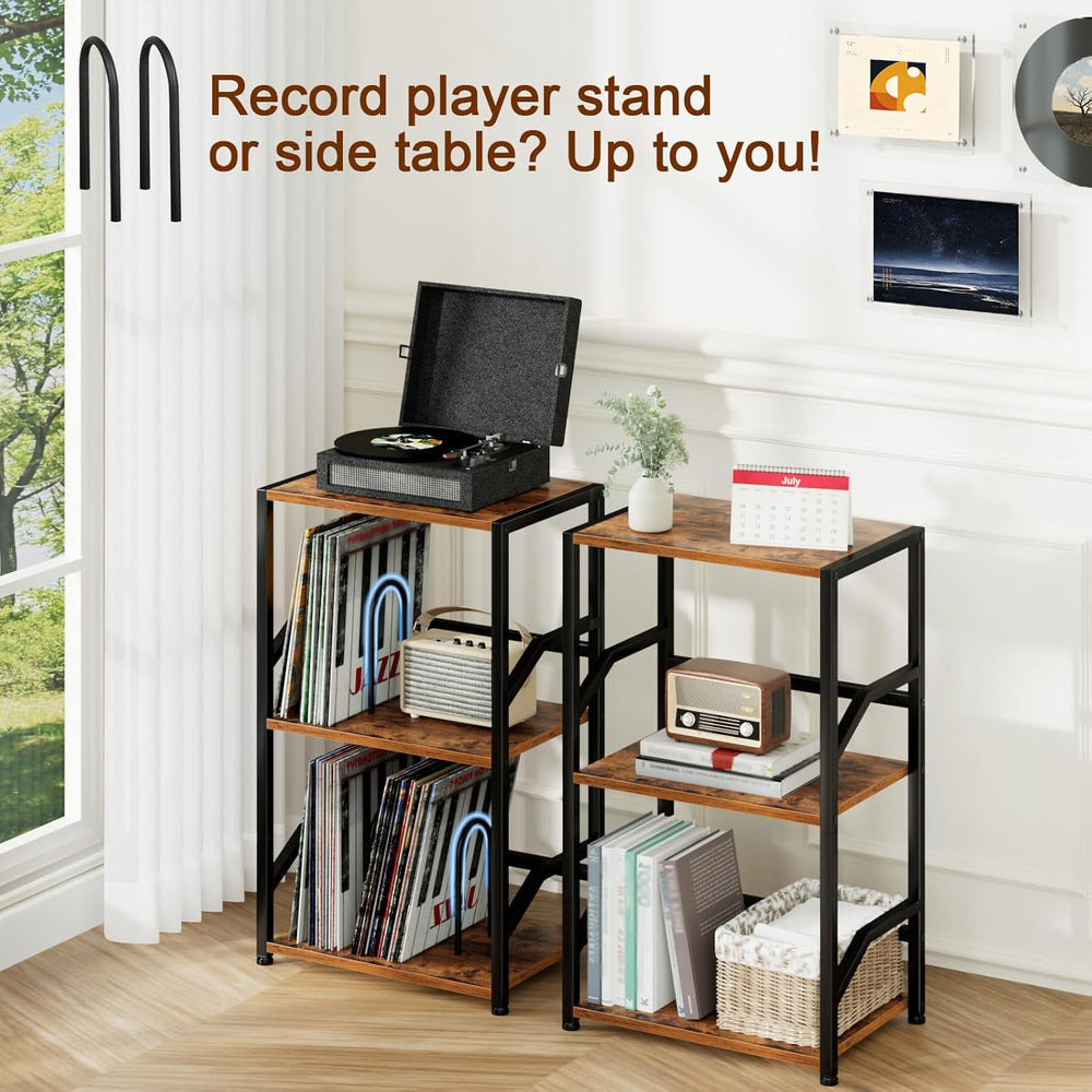 LOAKEKEL Record Player Stand, Vinyl Record Storage Up to 200 Albums, 3 Tier E...