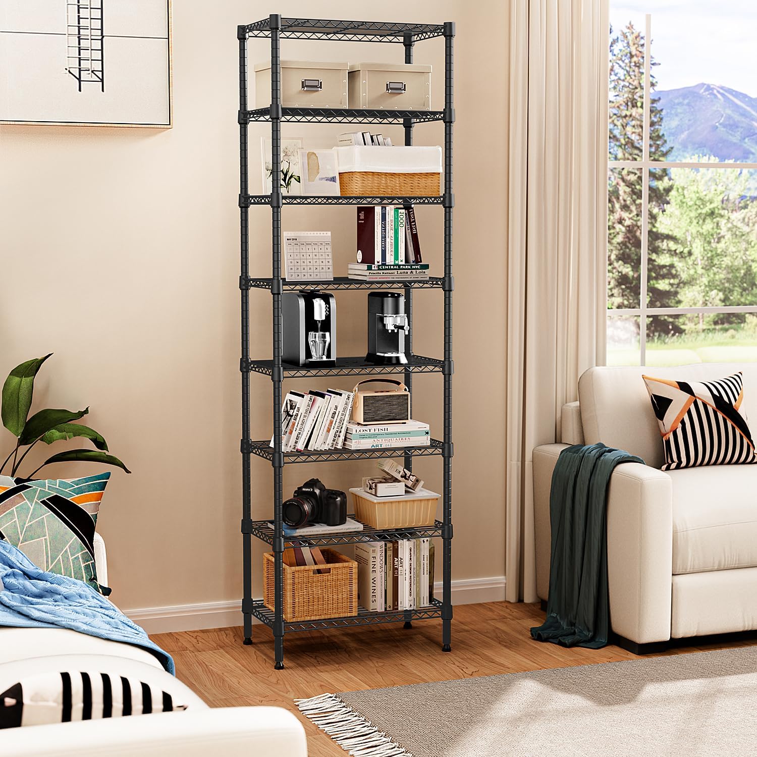8 Tier 2000 lbs Storage Rack Metal Wire Shelving Unit, Storage Standing Shelf Organizer for Laundry Bathroom Kitchen Pantry Closet Garage Basement Utility Room, Black 13.8" D x 23.6" W x 79.5" H