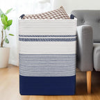 DOFASAYI Laundry Basket - 85L Large Woven Baskets for Storage - Cotton Rope Laundry Hamper, Decorative Storage Basket for Blankets, Clothes Hamper for Living Room, Bedroom, Dark Blue & White