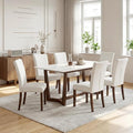 Furniliving Upholstered Dining Chairs Set of 6 - Line Fabric Modern Farmhouse Kitchen Chairs, High-Back Dining Room Chairs with Wooden Legs for Kitchen Dining Room Living Room.White