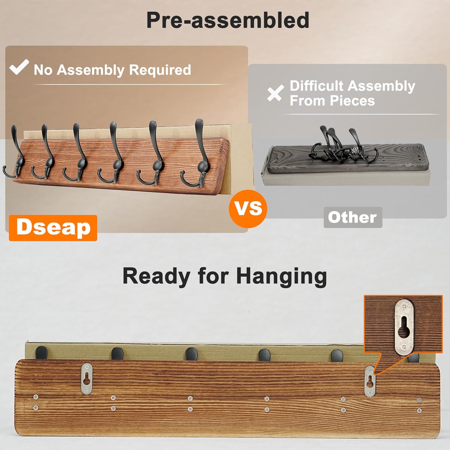 Dseap Coat Rack Wall Mounted - 24" Long 6 Tri Hooks, Heavy Duty Wooden Wall Coat Hanger Coat Hook for Clothes Hat Jacket Clothing, Weathered Green and Black