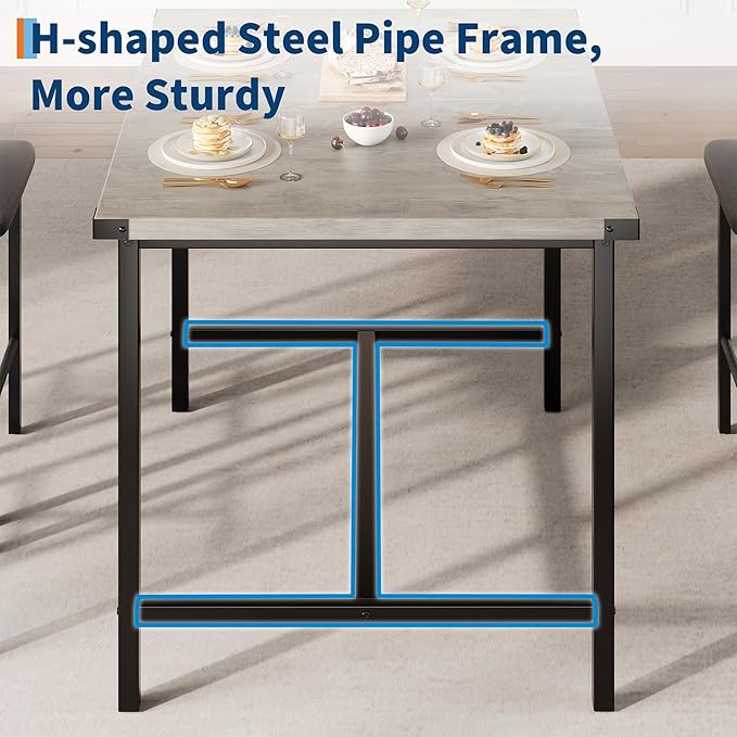 IDEALHOUSE Dining Table Set for 4 w/Footrest & Corner Protector, 5-Piece Kitchen Table Set with Counter Height Table & 4 Upholstered Bar Stools, for Kitchen Room, Apartment, Pub, Retro Gray