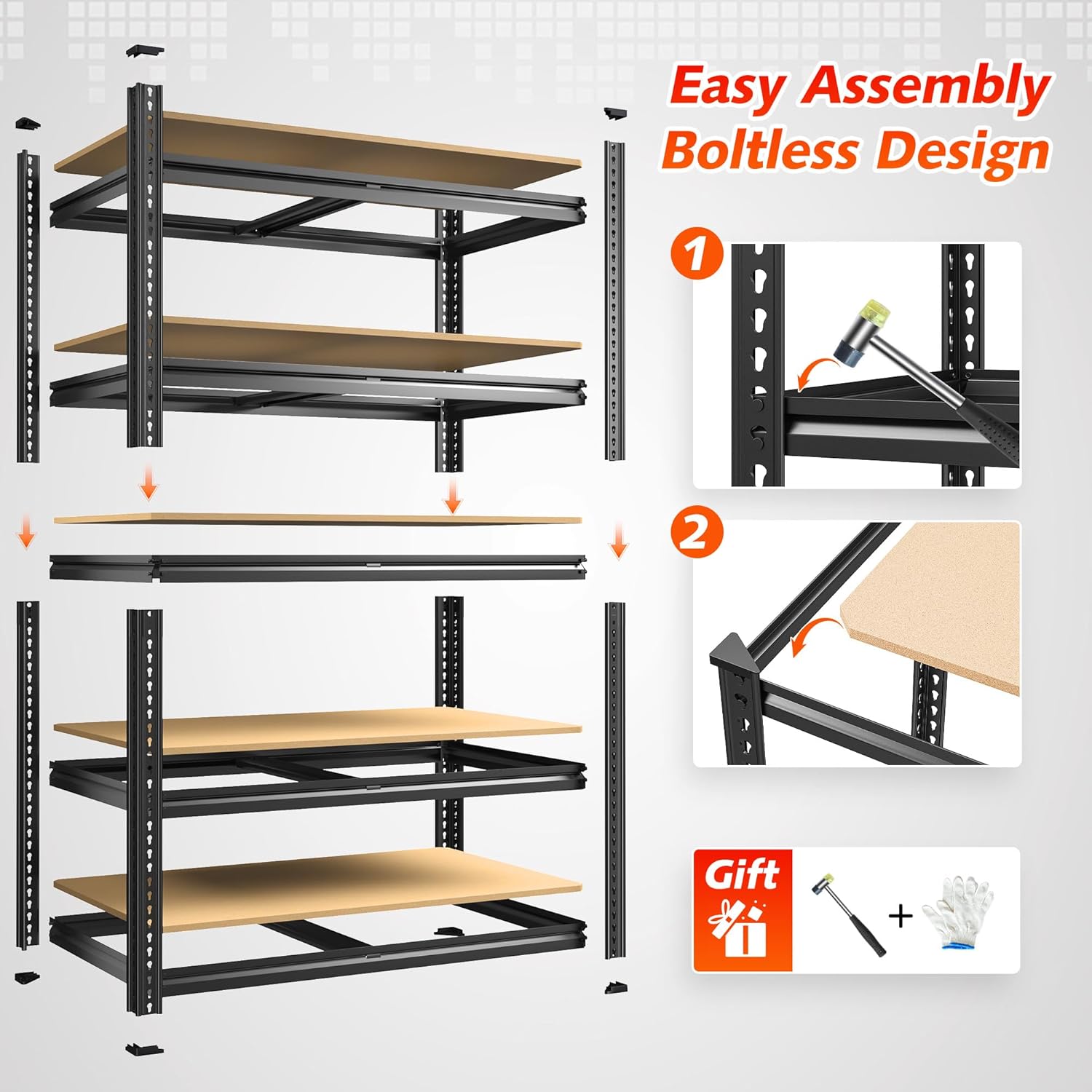 REIBII 72.1'' Storage Shelves 2250LBS Garage Shelving Heavy Duty 5 Tier Heavy Duty Shelving Adjustable Metal Shelves for Warehouse Basement Kitchen Pantry, 72.1" H x 35.5" W x18 D, 1 Pack