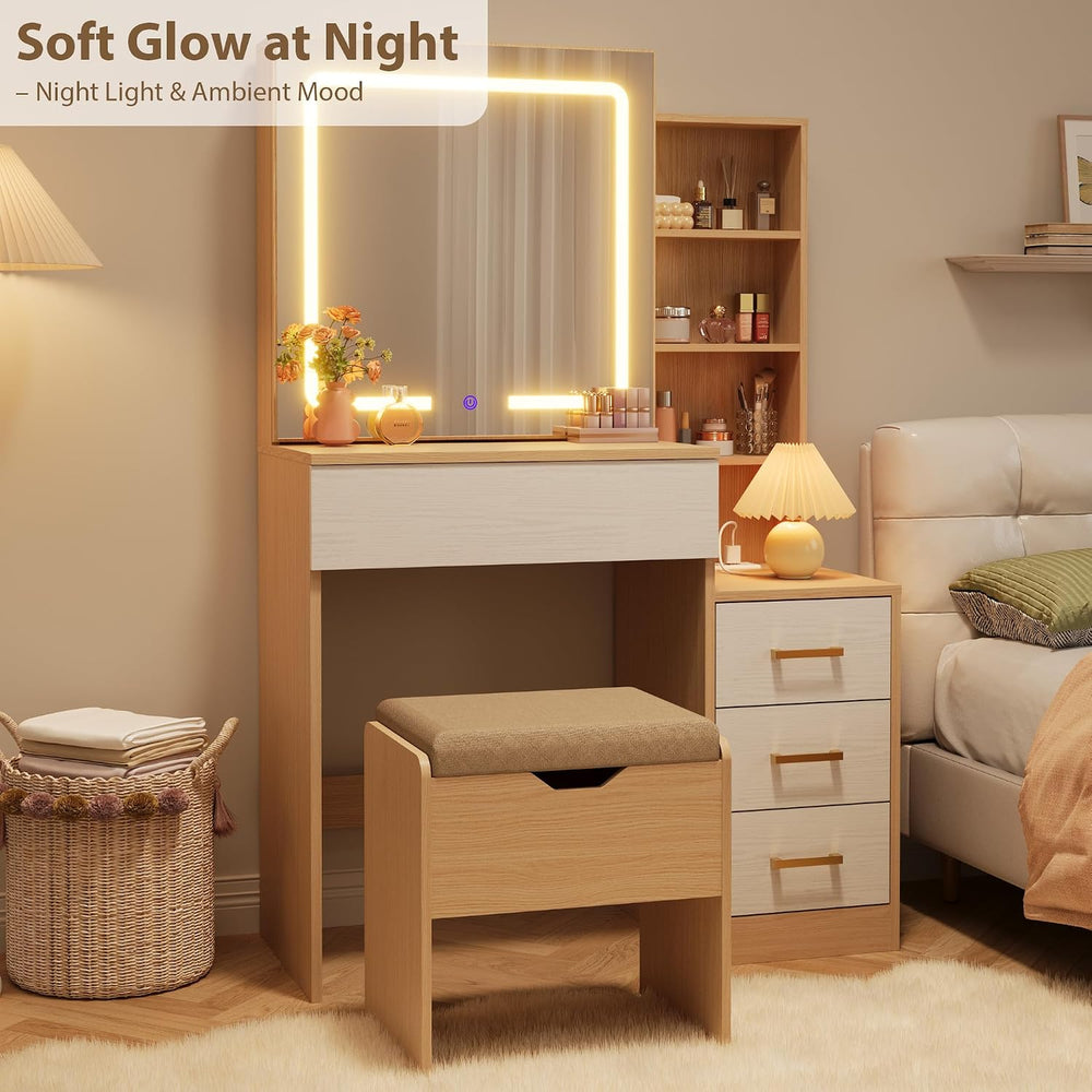 GarveeHome Makeup Vanity Desk with Sliding Mirror, Vanity Dressing Table with...