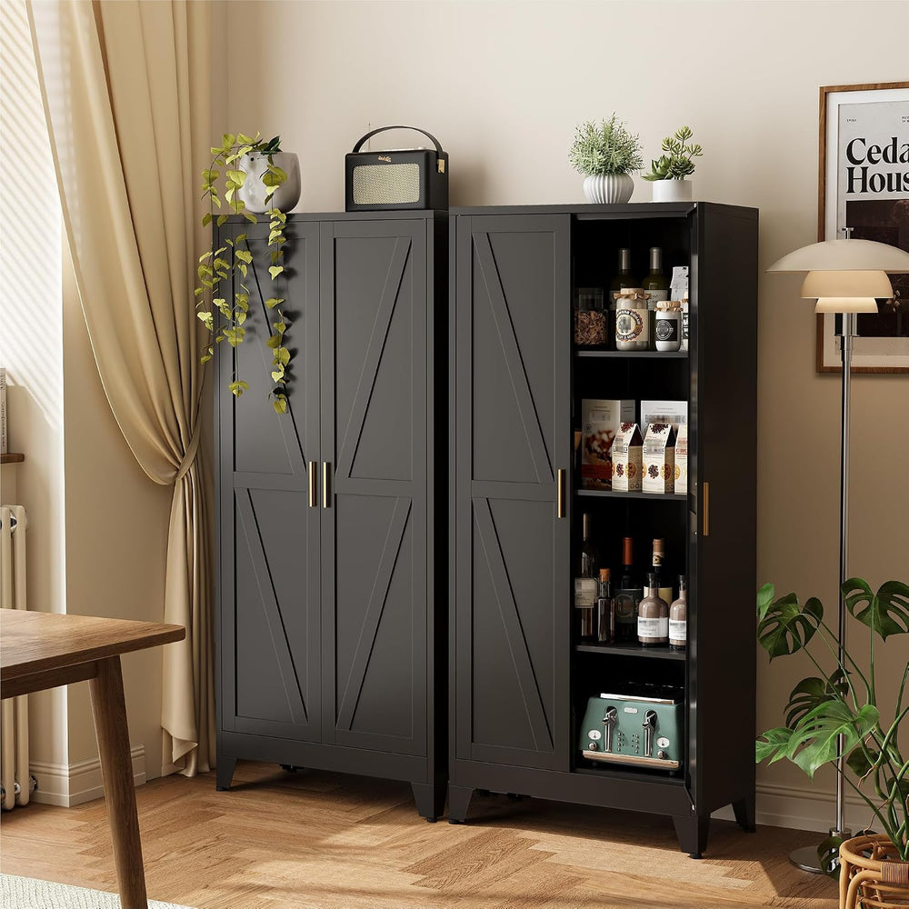 COFaR 61" Metal Pantry Cabinet in Black, Modern Storage Cabinet with Adj...