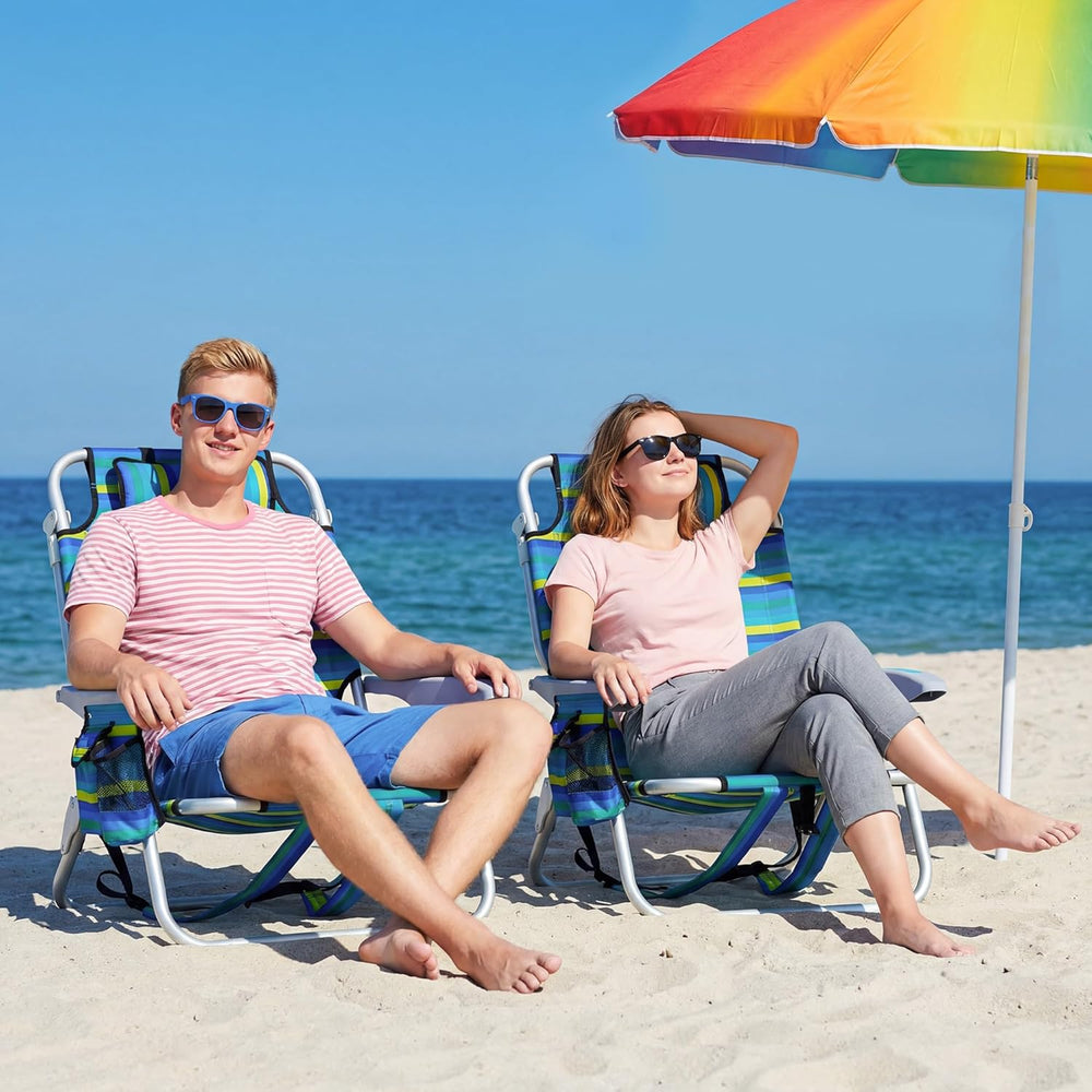 Portable Beach Chair for Adults, Outdoor Lightweight Camping Chair Lay Flat F...