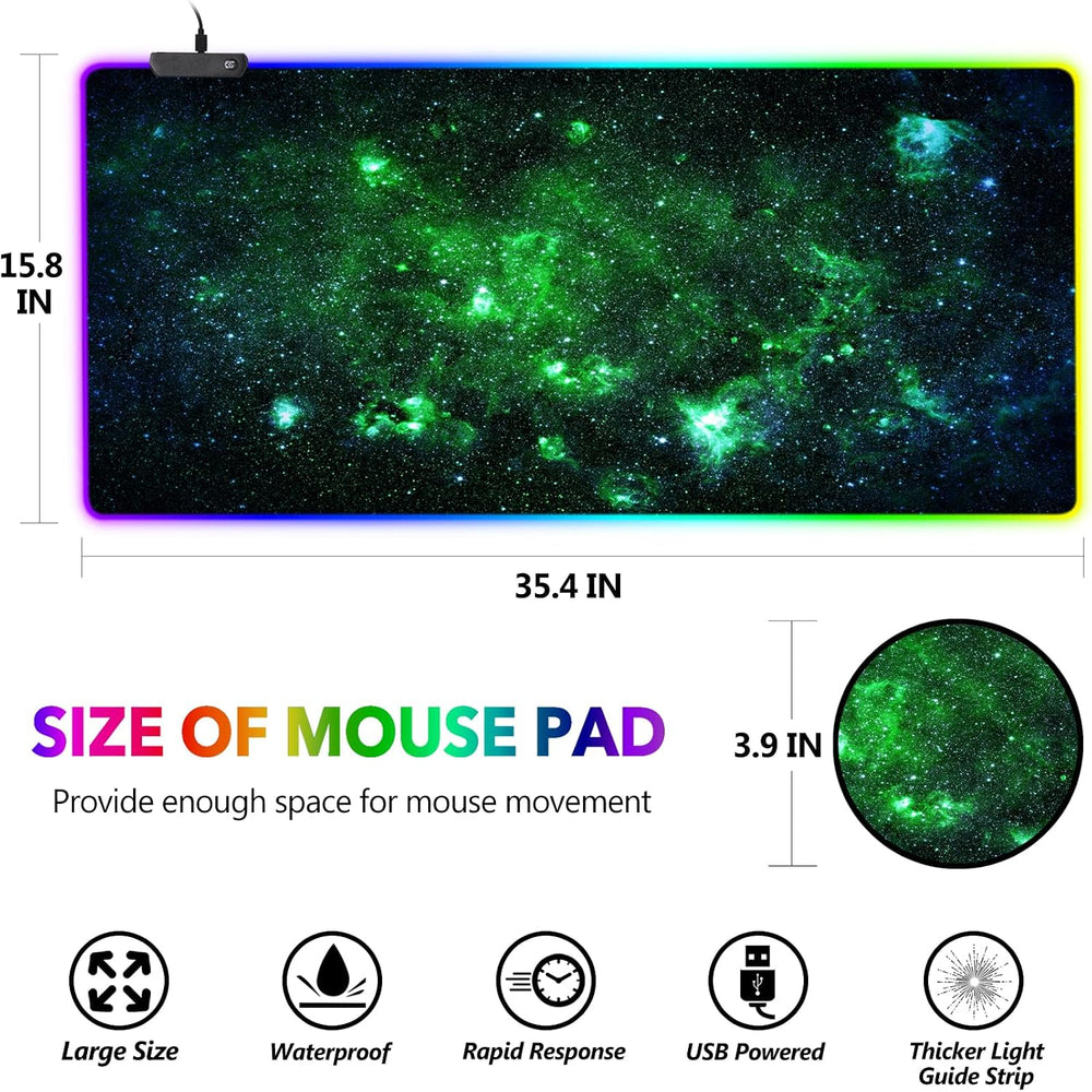 RGB Gaming Mouse Pad Extended, Large Led Mousepads Non-Slip Rubber Base with ...