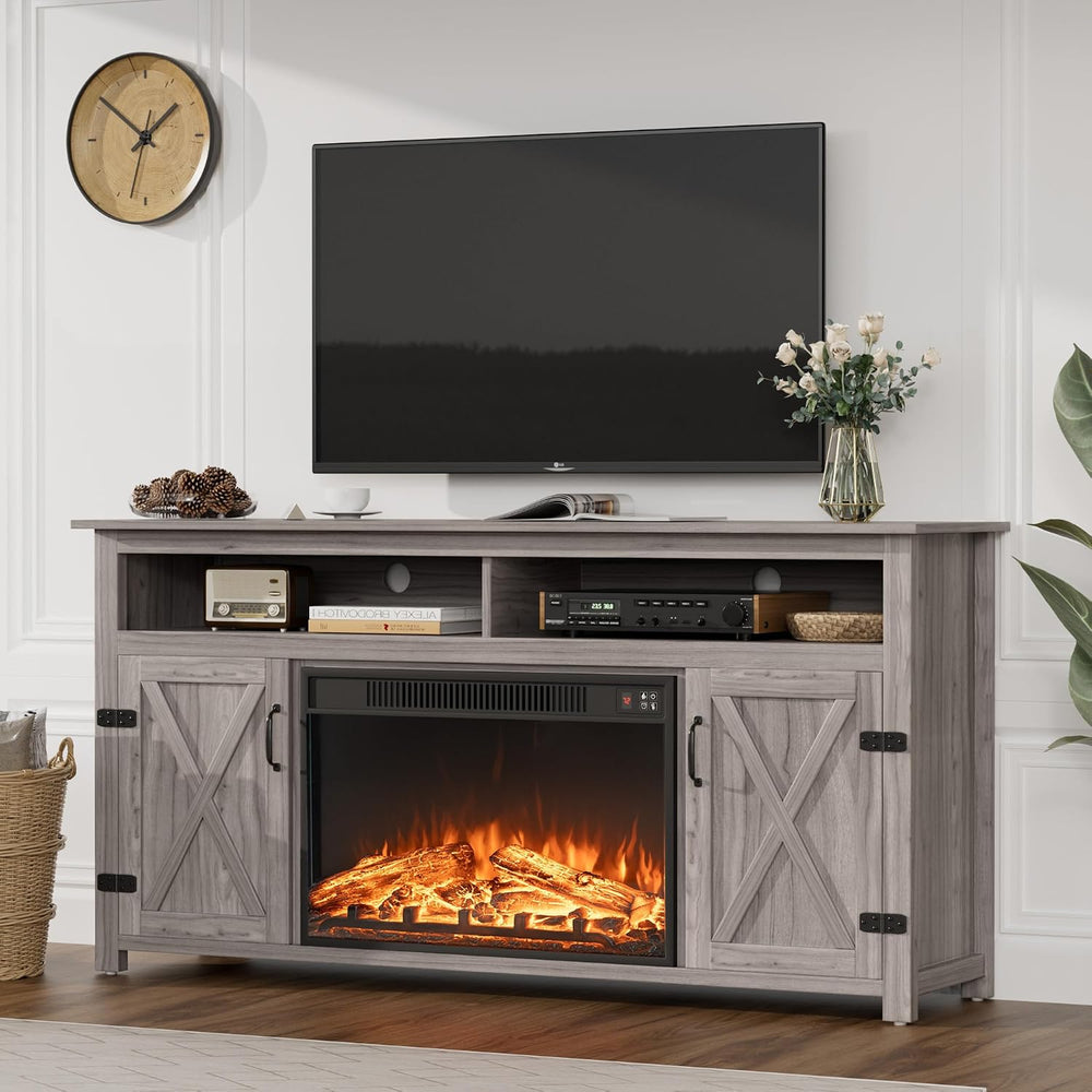 JUMMICO Fireplace TV Stand for TVs Up to 65+ Inch with 26" Fireplace(Gre...