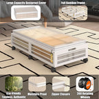 Under Bed Storage Containers with Wheels, Larger Bamboo Wood Under Furniture Storage Containers with Dust Bags，Rolling for Shoes Clothes