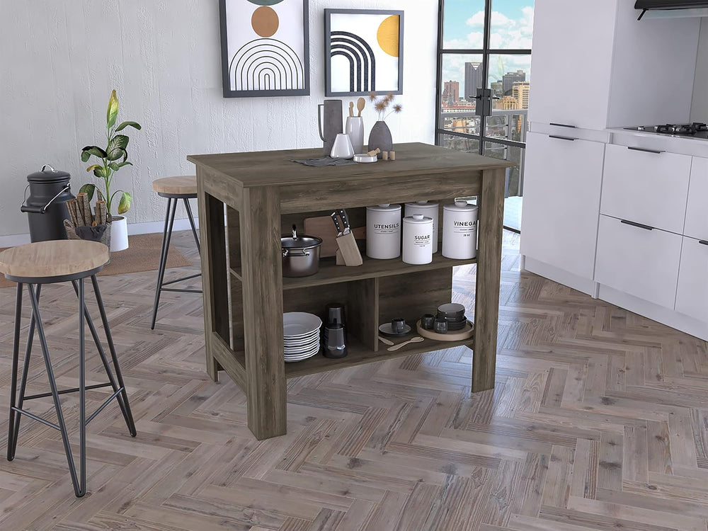 Cala Dark Brown Kitchen Island with Stool Storage