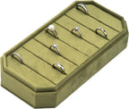Velvet Ring Organizer Display Tray Jewelry Box Earring Holder Case for Wedding Birthday Christmas Day (Olive Green)