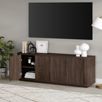 Henn&Hart Fluted TV Stand for TVs up to 75" with 2 Storage Cabinets with an Adjustable Shelf for Living Room, Family Room, or Office, Warm Brown