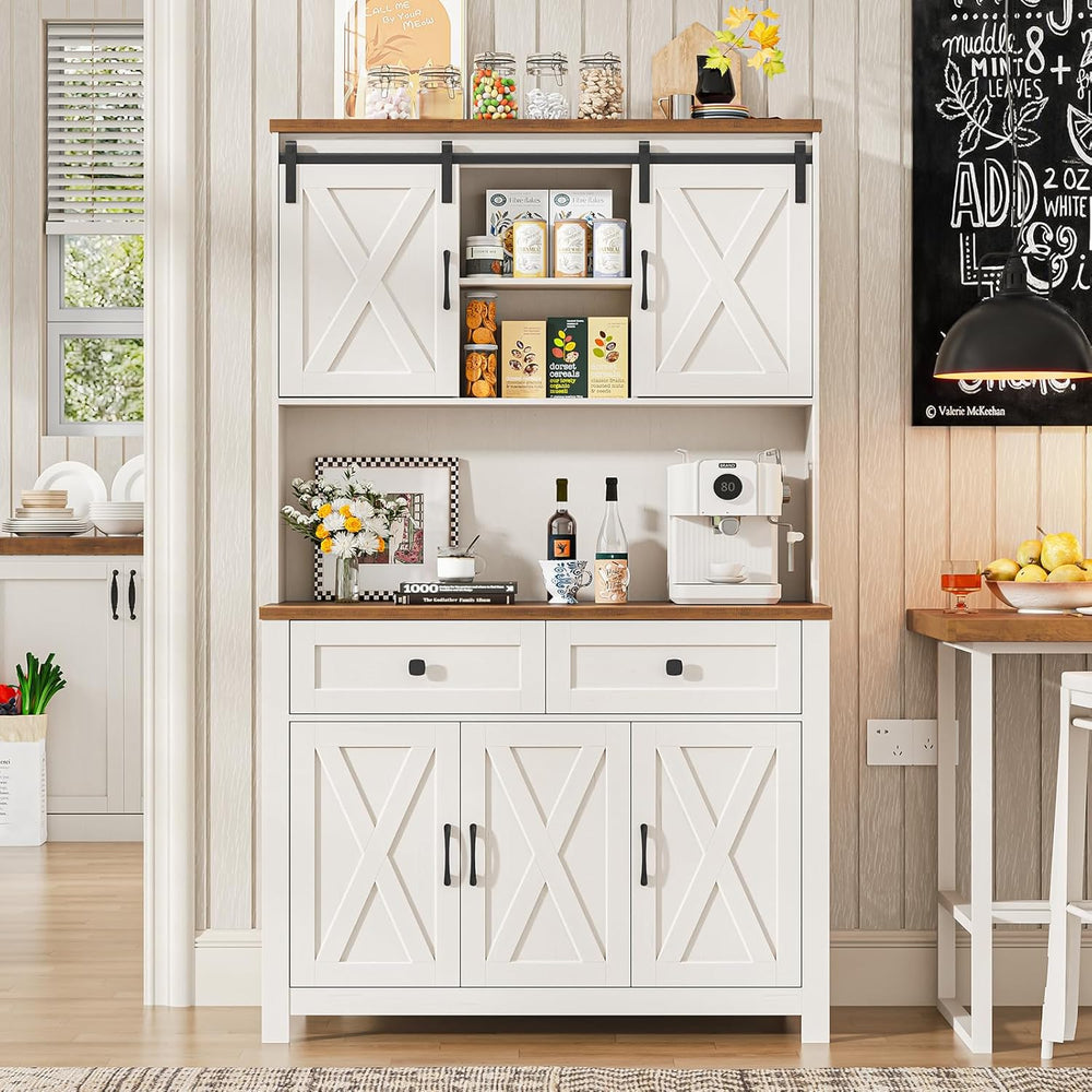 Befrases 67.7 Inch Farmhouse Pantry Storage Cabinet with Sliding Barn Doors, ...