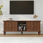 3More 67" Mid Century Modern TV Stand with Window Design,Wood Entertainment Center with Open Shelf,Up to 70" Media TV for Living Room or Bedroom,Walnut