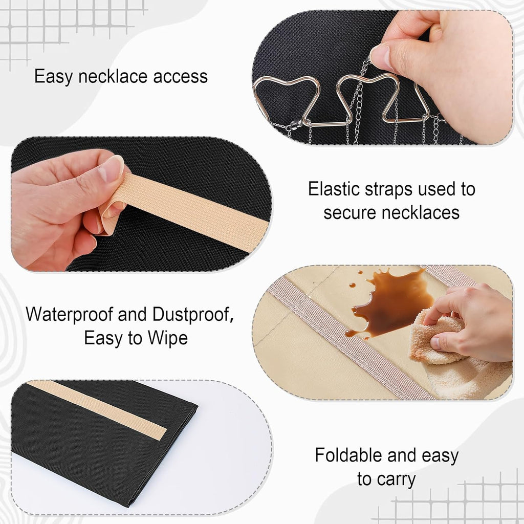 Dynoro Double-Sided Hanging Jewelry Organizer, Large Black Storage Roll for Earrings, Necklaces, Rings, 48 Pockets 21 Hooks, Durable Oxford Fabric for Closet, Wall, Door, 1 piece, Jewelry Not Included